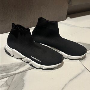 Balenciaga Men's Black Sock Boots with White Sole